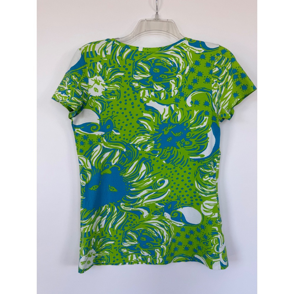 Lilly Pulitzer Daniella Tee Shirt Women's M Blue Green Roar Jungle Print T-Shirt - Picture 2 of 5